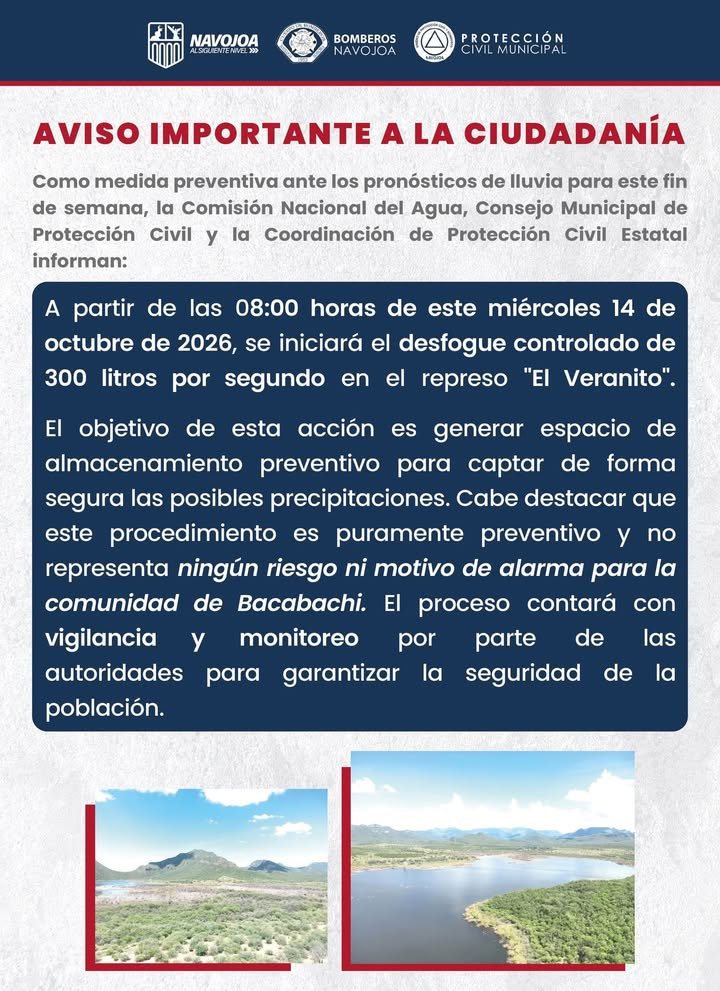 Habrá Desfogue Controlado en Presa Veranito